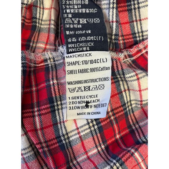 Matchstick Flannel Shirt Women’s L Plaid Red White 100% Cotton Classic Roll Tabs - Picture 7 of 16